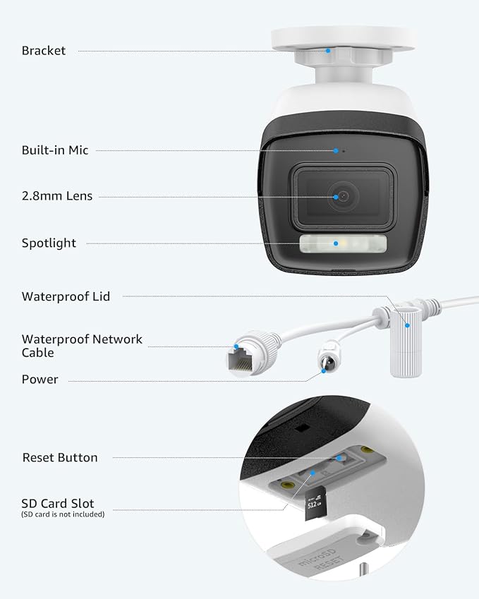 ANNKE 12MP PoE IP Camera Outdoor, Security Bullet Camera with Smart Dual Light for Home Surveillance, Human/Vehicle Detection, Color Night Vision, 2.8mm Wide Angle, Up to 512GB microSD Card, C1200