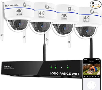 xmartO 4K 8MP Heavy-Duty WiFi 6 Security Camera System Bundle, 10-Channel NVR & 4 Heavy-Duty 8MP Plug-in AI PTZ Wireless Cameras, 2-Way Audio, IP66 Weatherproof, Long Range WiFi6, 0 Monthly Fee