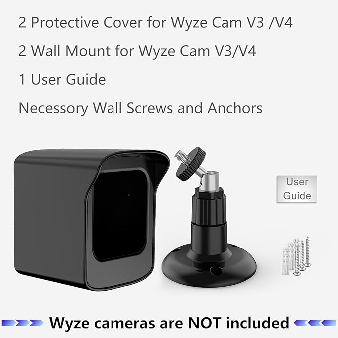 PEF Mount for All-New Wyze Cam V4/Cam V3, Weatherproof Protective Cover and 360 Degree Adjustable Wall Mount Solid Housing for Wyze V4 and V3 Outdoor Indoor Smart Home Camera System (Black, 2 Pack)