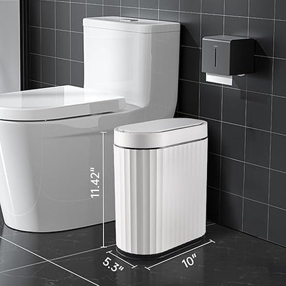 ELPHECO Bathroom Trash Can with Lid 2 Gallon Small Sensor Garbage Can, Slim Smart Trash Bin, Waterproof Automatic Wastebasket, Narrow Plastic Garbage Bin for Bathroom, Kitchen, Office, Black White