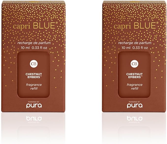 Capri Blue Pura Diffuser Refills – Luxury Home Fragrance – Long Lasting Oil Diffuser Scents with Notes of Roasted Chestnut, Bitter Orange & Black Cardamom (Chestnut Embers, Pack of 2 Pura Refills)