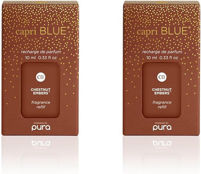 Capri Blue Pura Diffuser Refills – Luxury Home Fragrance – Long Lasting Oil Diffuser Scents with Notes of Roasted Chestnut, Bitter Orange & Black Cardamom (Chestnut Embers, Pack of 2 Pura Refills)