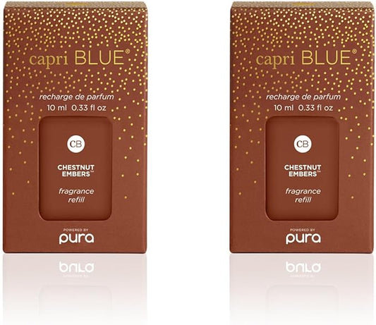 Capri Blue Pura Diffuser Refills – Luxury Home Fragrance – Long Lasting Oil Diffuser Scents with Notes of Roasted Chestnut, Bitter Orange & Black Cardamom (Chestnut Embers, Pack of 2 Pura Refills)