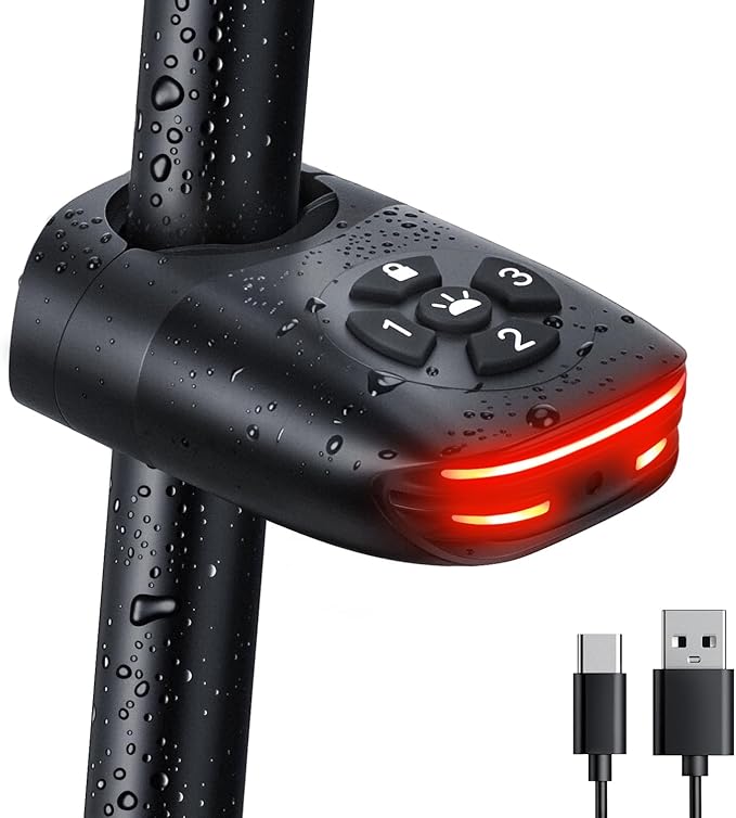 ONVIAN 2 in 1 Bike Alarm with Taillight, USB Rechargeable 105dB Anti-Theft Bicycle Alarm Brake Sensing Rear Light, IP65 Waterproof 4 Modes Safety Flash,Vibration Sensor Ebike Warning 1.5H Fast Charge