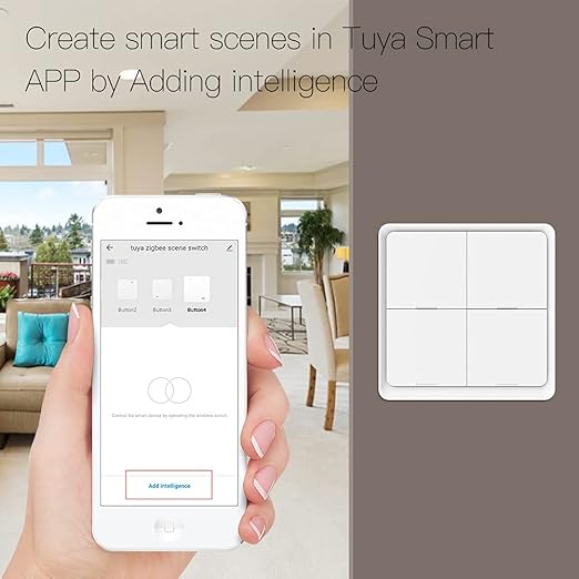 MOES Wireless Smart Scene Switch Button, Require MOES HUB, Zigbee Connection Tuya Battery Powered Included 12 Scene Controller Light Switch for Smart Home Automation 4 Gang White (Pack of 2)