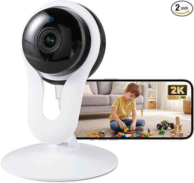2 Pack Indoor Camera for Pet & Baby Monitoring, 2K Clear View, Motion Alerts & Night Vision, 2-Way Audio, Easy Setup Home Security Cam, Alexa & Google Home Compatible, 2.4G Wi-Fi only