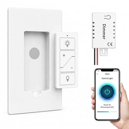Nexete Smart Wireless Light Switch, Dimmer Switch & Receiver Kit No Wiring Wireless Remote Control,Remote & Voice Control,Bluetooth Work with Amazon Alexa Only, ETL Certified (1 Switch & 1 Receiver)