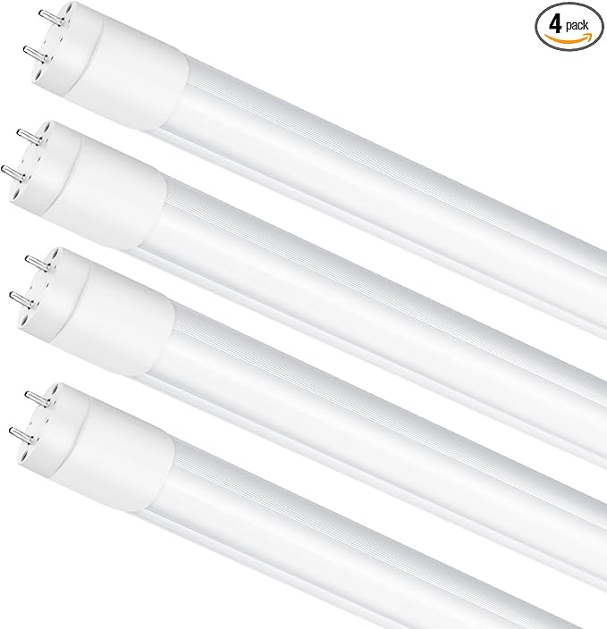 LightingWill LED T8 Light Tube 4FT, Natural White 4000K, Dual-End Powered Ballast Bypass, 2000Lumen 18W (40W Equivalent Fluorescent Bulb Replacement), Clear Cover, AC85-265V Lighting Fixture, 4 Pack