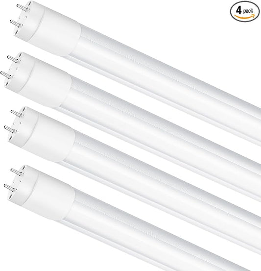 LightingWill LED T8 Light Tube 4FT, Natural White 4000K, Dual-End Powered Ballast Bypass, 2000Lumen 18W (40W Equivalent Fluorescent Bulb Replacement), Clear Cover, AC85-265V Lighting Fixture, 4 Pack
