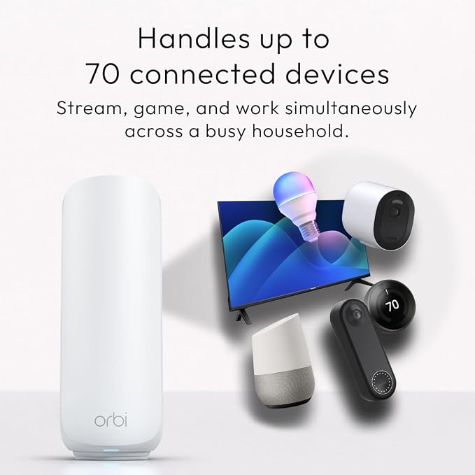 NETGEAR Orbi 370 Series Dual-Band WiFi 7 Mesh System for Home (RBE374) - Wireless Router (no Modem) + 3 Extenders, Security Features, 5 Gbps, Covers 8,000 sq.ft., 70 Devices, 2.5GB Port, BE5000