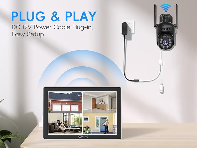 CKK [3K Security Camera Outdoor] Color Night Vision, Wireless PTZ Cameras for Home Auto Tracking, IP66 2-Way Audio,3K WiFi Camera for Indside/Outside Security,Human Detection, 360° View,C102