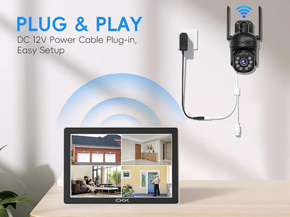 CKK [3K Security Camera Outdoor] Color Night Vision, Wireless PTZ Cameras for Home Auto Tracking, IP66 2-Way Audio,3K WiFi Camera for Indside/Outside Security,Human Detection, 360° View,C102