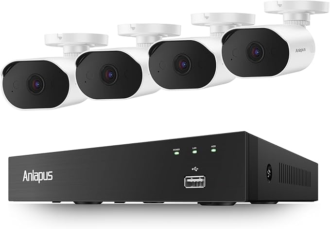 Anlapus 3K Lite 8CH Wired Security Camera System, Audio Recording, Human Vehicle Detection, Night Vision, 4X 1080P Outdoor Indoor Cameras, 8 Channel CCTV DVR for 24/7 Home Surveillance, NO HDD