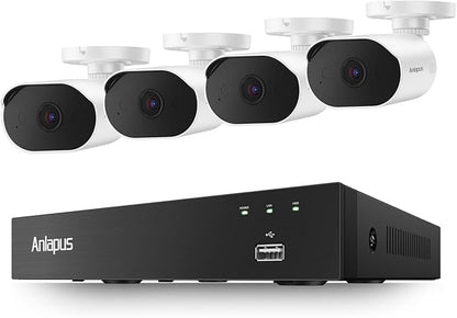 Anlapus 3K Lite 8CH Wired Security Camera System, Audio Recording, Human Vehicle Detection, Night Vision, 4X 1080P Outdoor Indoor Cameras, 8 Channel CCTV DVR for 24/7 Home Surveillance, NO HDD