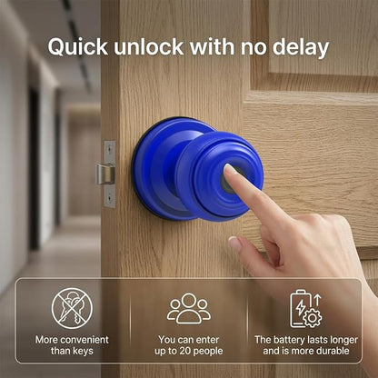 Smart Fingerprint Door Lock Knob, Tuya App Keyless Entry, Blue | Biometric Handle, Auto Lock, Remote Access，Easy Installation