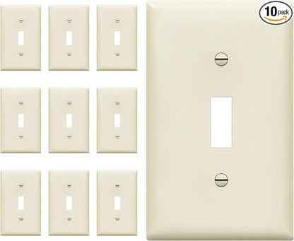 ENERLITES Toggle Light Switch Wall Plate, Standard Size 1-Gang 4.50" x 2.76", Unbreakable Polycarbonate Thermoplastic, UL Listed, 8811-LA-10PCS, Light Almond, 10 pack