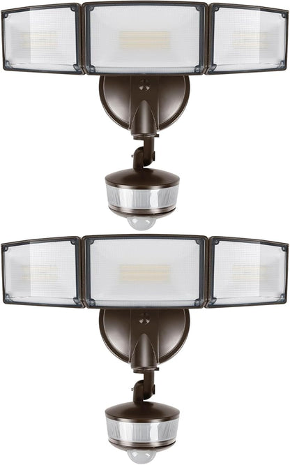 LUTEC 2 Pack 74W 8000 Lumen Motion Sensor Outdoor Lights, 5000K Daylight, IP65 Waterproof Flood Lights Outdoor with Night Light, Dusk to Dawn Motion Detector LED Security Light for Garage, Yard-Brown