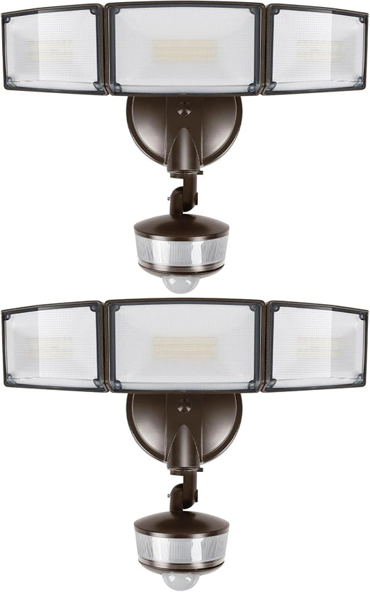 LUTEC 2 Pack 74W 8000 Lumen Motion Sensor Outdoor Lights, 5000K Daylight, IP65 Waterproof Flood Lights Outdoor with Night Light, Dusk to Dawn Motion Detector LED Security Light for Garage, Yard-Brown