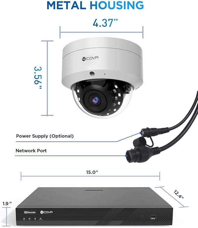 4COVR 4K 16 Channel PoE Security Camera System for Business, 16x 8MP IK10 Vandal-Proof IP67 Dome Commercial IP Camera, Remote Access, UHD NVR 4TB, Human Vehicle Detection, 24/7 Recording, LY54AX8M1616
