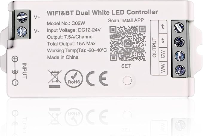 C02W CCT LED Controller Tuya WiFi 2.4G RF 3Pin PWM Dual White Strip Dimmer