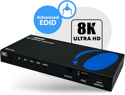 OREI 8K HDMI 2.1 Switch 4K@120hz Switcher 2 in 1 Out, with Audio Extraction 48Gbps Bandwidth, Ideal for Gaming and Streaming (BK-21A)