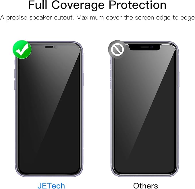 JETech Privacy Full Coverage Screen Protector for iPhone 11/XR 6.1-Inch, Anti-Spy Tempered Glass Film, Edge to Edge Protection Case-Friendly, 2-Pack
