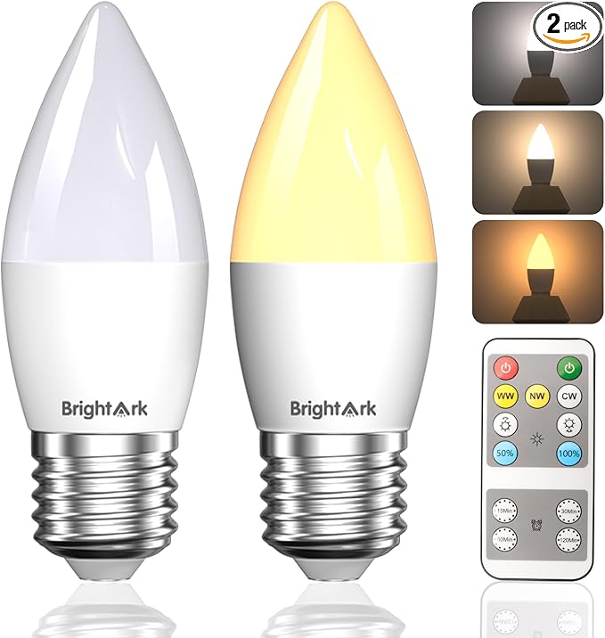 E26 LED Light Bulbs with Remote Control, 400LM 4W Stepless Dimmable 3000K-4000K-6000K Light with Timer & Memory Function, 40W Equivalente Light Bulb for Living Room, Bedroom,2 Bulb& 1 Remote