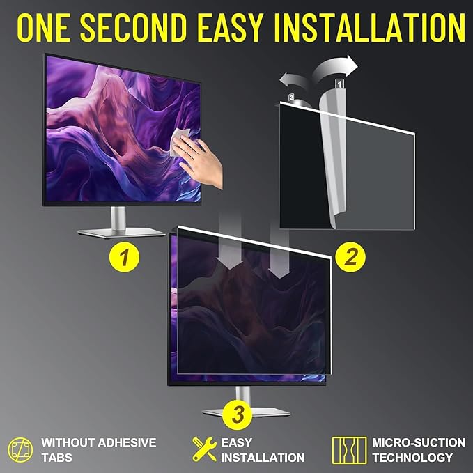 24 Inch Privacy Screen for Monitor (16:9), Hanging Anti-Spy Filter with Blue Light Blocking, Removable Acrylic Desktop Protector for Eye Protection, Ideal for Office, Remote Work & Travel