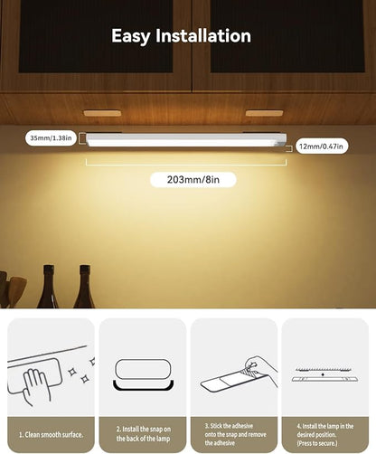 Under Cabinet Lighting Wireless, 3 Packs Rechargeable Motion Sensor Light Indoor Disassembled, 3 Color Temps Closet Light Stick on, 8 Inches Under Counter Lights for Kitchen, Wardrobe, Bedroom