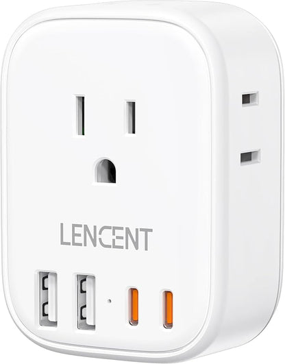 LENCENT Multi Plug Outlet Extender with USB, Electrical Outlet Expander | with 4 AC 4 USB Charger Cube (2 Type C), Small Multiple Wall Tap Plug Splitter for Home Office Travel Cruise Dorm Essentials