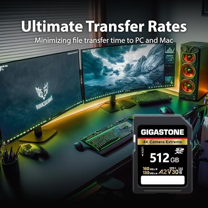 【5-Years Data Recovery】 GIGASTONE 512GB SD Card, 4K Camera Extreme, A2 V30 U3 C10 SDXC Memory Card High Speed, Compatible with Canon Kodak Olympus Digital Camera
