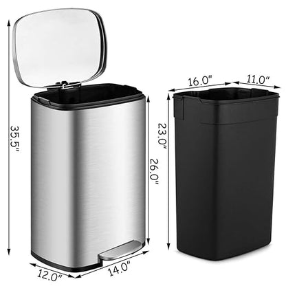 Goplus 13.2 Gallon/ 50 L Kitchen Trash Can, Anti-Fingerprint Touchless Waste Bin with Soft-Closing & Stay Open, Step-On Stainless Steel Garbage Can for Living Room Home Office