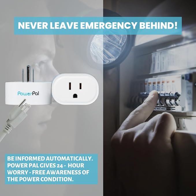 Power Pal Power Monitoring Device. Smart Plug with Power Outage Notifications via Text or Email. Monitors Power Within The Location, with or Without Connected Devices