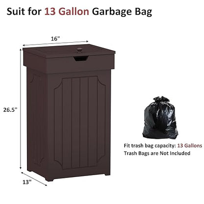 Function Home Trash Can Cabinet, 13 Gallon Kitchen Garbage Can, Wood Recycling Trash Bin, Freestanding Dog Proof Trash Can, Farmhouse Trash Cabinet with Lid for Home Kitchen Bathroom, Coffee