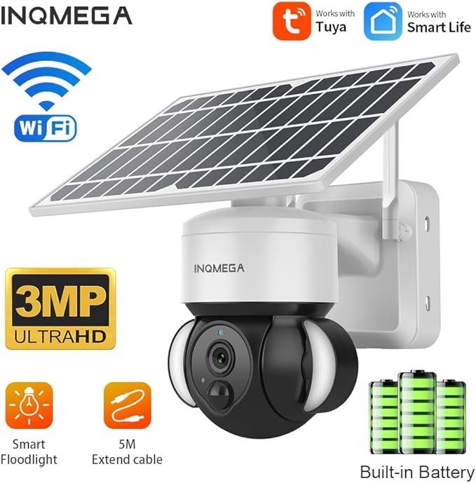 Tuya Smart Solar Security Camera Wireless Outdoor, WiFi 2.4GHz Camera No Wiring Needed, 12000mAh Battery & 6W Solar Panel, 3MP HD, Color Night Vision, PIR Motion Detection, Two-Way Audio, IP66