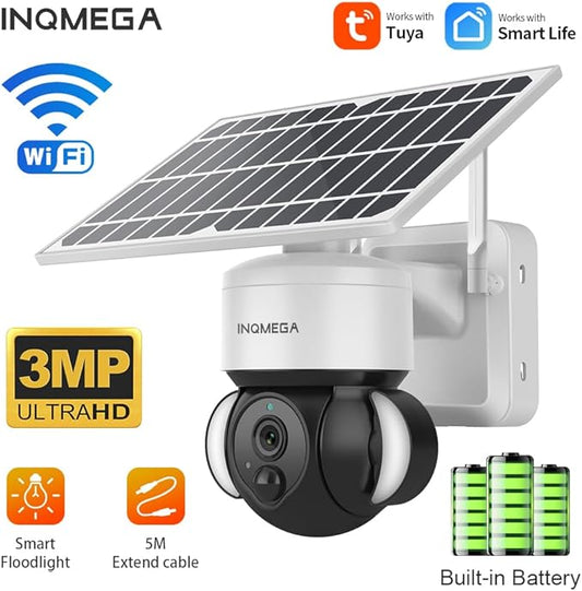 Tuya Smart Solar Security Camera Wireless Outdoor, WiFi 2.4GHz Camera No Wiring Needed, 12000mAh Battery & 6W Solar Panel, 3MP HD, Color Night Vision, PIR Motion Detection, Two-Way Audio, IP66