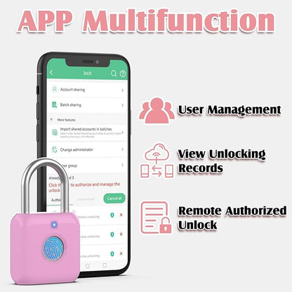 Pothunder Fingerprint Padlock, Locker Lock, Combination Lock, Fingerprint Lock with APP Unlock, USB Rechargeable, Suitable for Gym Locker, Door, Locker