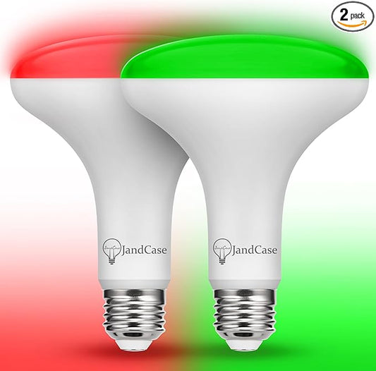 JandCase BR30 Christmas Light Bulbs, E26 Base Christmas Red and Green Indoor Flood Light Bulbs, Red Green Flood Light Bulbs for ChristmasDecoration,11W(65W Equivalent),Not-Dimmable, 2 Pack