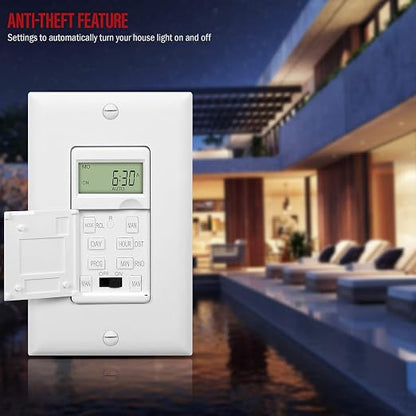 ENERLITES - HET01-C-W Programmable Digital Timer Switch for Lights, Fans, Motors, 7-Day18 ON/OFF Timer Settings, Single Pole, Neutral Wire Required, UL Listed, HET01-C, White | UL Listed, Digital In-Wall Switch Timer with 18 ON/OFF Settings, Neutral Re...
