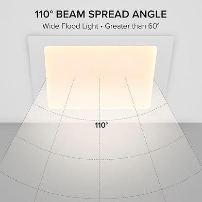 Maxxima 8 in. 5CCT Square Recessed LED Downlight, 1600 Lumens Slim Flat Panel Color Selectable 2700K/3000K/3500K/4000K/5000K, Dimmable, Canless IC Rated, White Trim, J-Box Included