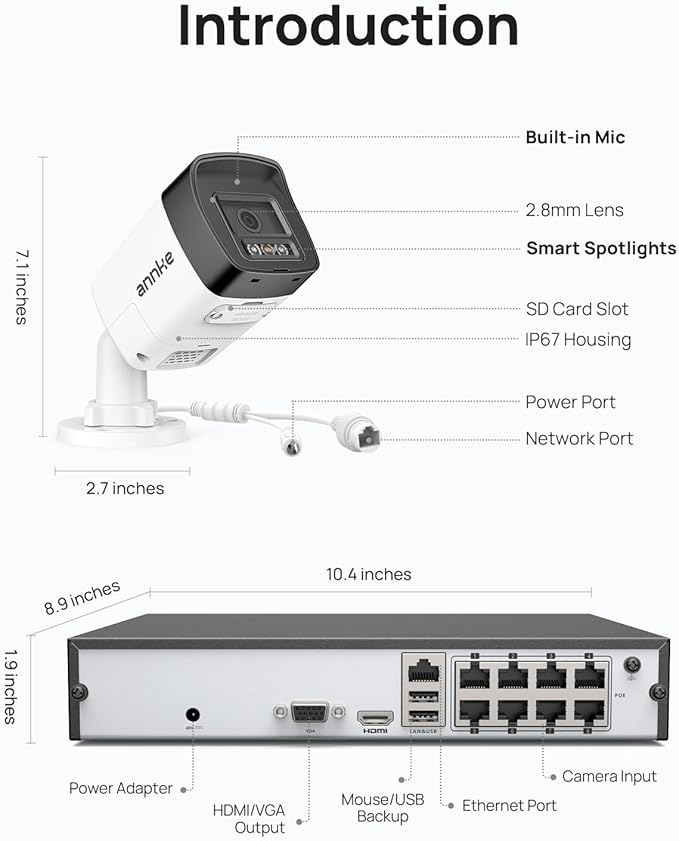 ANNKE H500 8CH 4pcs 3K 5MP Camera PoE Security System, Red and Blue Light Alarm, H.265+ NVR with 2TB HDD, Outdoor Bullet Cam, Color Night Vision, 2-Way Audio, Smart Motion Detection, Works with Alexa