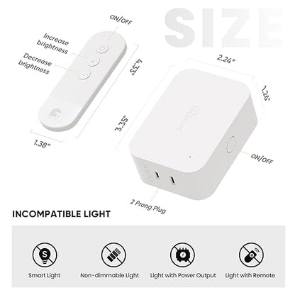 TREATLIFE 2 in 1 Dimmer Plug with Remote, No Smart Features, Wireless Remote Control Outlet, Up to 100FT Range, Plug-in Dimmer Switch for Dimmable Bulbs, String Lights, Max Power 300W