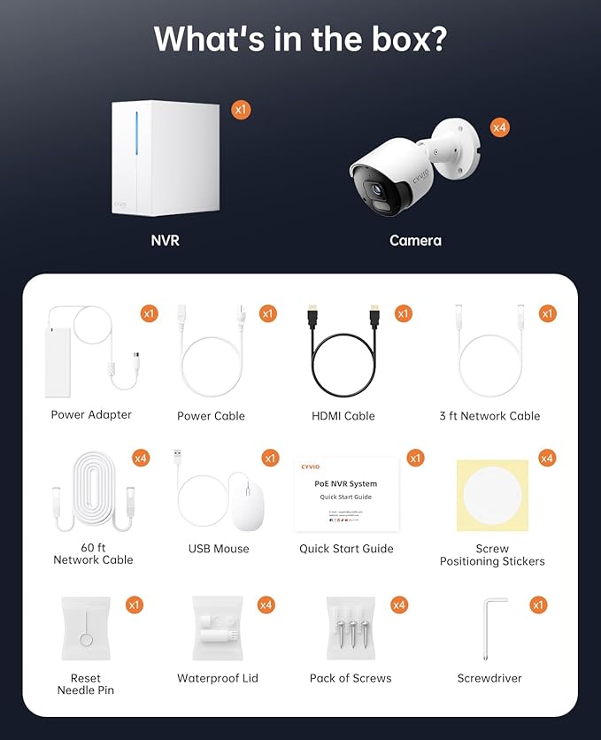 4K PoE Camera System, 4Pcs 8MP Security Camera System Outdoor with No Subscription, AI Detection, Color Night Vision, IP67 Waterproof, H.265 4K 8CH NVR with 64GB SD Card