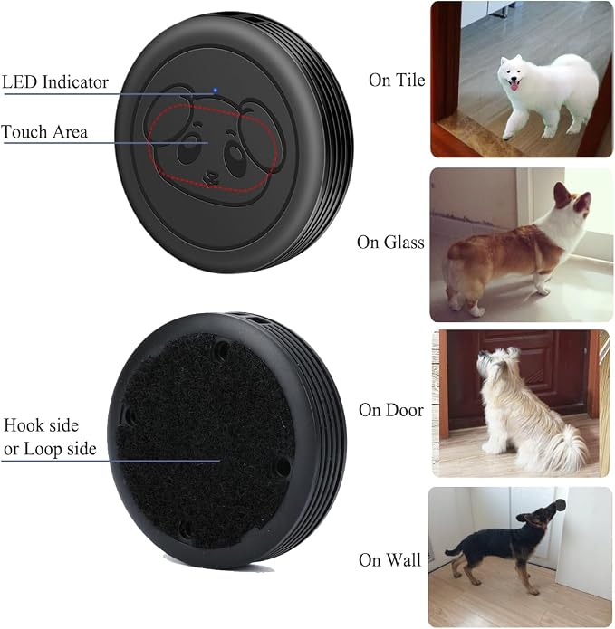 Dog Door Bell, Wireless Doggie Doorbells for Potty Training,Dog Bells to Go Outside, Dog Bells with Waterproof Touch Button, Dog Bell with 1 Receiver and 3 Transmitters, Black