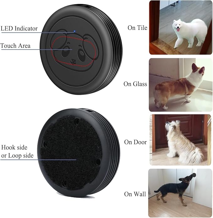 Dog Door Bell Wireless Doggie Doorbells for Potty Training with Waterproof Touch Button Dog Bells Included 2 Receivers and 4 Transmitters, Black