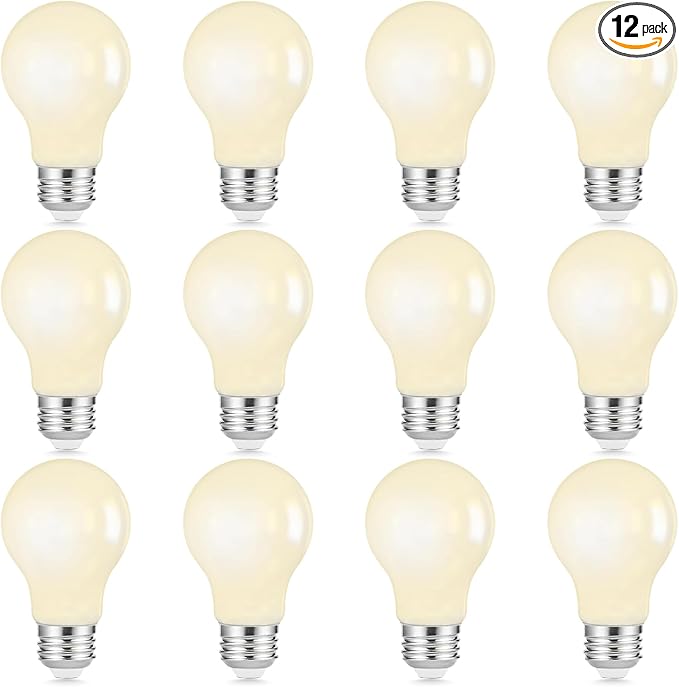 Sigalux A19 LED Filament Light Bulbs, Milky Finish, 8.5W (60W Replacement), 800LM, 2700K Soft White, Dimmable, E26 Medium Base, Pack of 12 for Home and Office