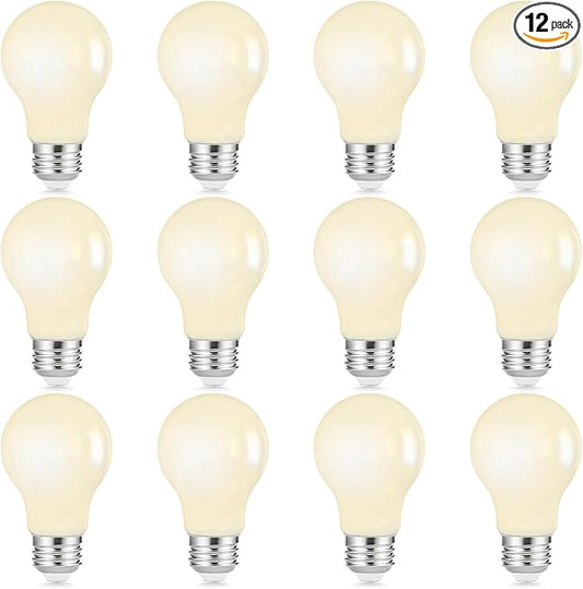 Sigalux A19 LED Filament Light Bulbs, Milky Finish, 8.5W (60W Replacement), 800LM, 2700K Soft White, Dimmable, E26 Medium Base, Pack of 12 for Home and Office