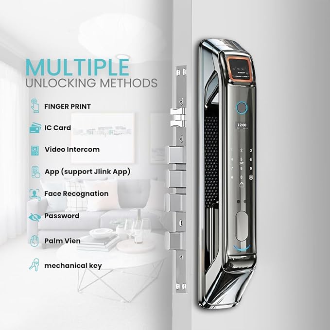 Smart Door Lock with Camera, 3D Face Recognition, Keyless Entry Palm, Face, Fingerprint, Passcode, IC Card, Video Doorbell, Intercom, JLINK App, Touchscreen Keypad, Front Door Lock, Home Security
