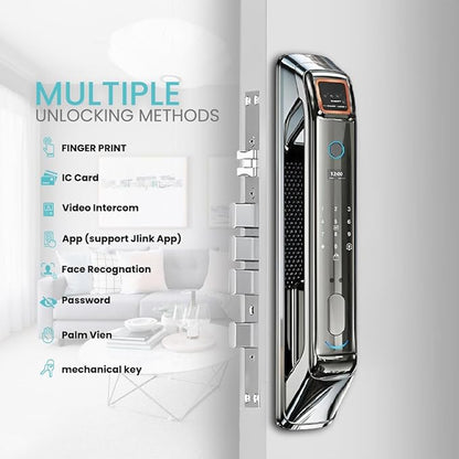 Smart Door Lock with Camera, 3D Face Recognition, Keyless Entry Palm, Face, Fingerprint, Passcode, IC Card, Video Doorbell, Intercom, JLINK App, Touchscreen Keypad, Front Door Lock, Home Security