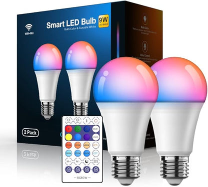 BLUEYE LED Light Bulbs,A19 E26,Remote Control,RGBCW 2700K-6500K,900Lumens,60W Equivalent,1Pack